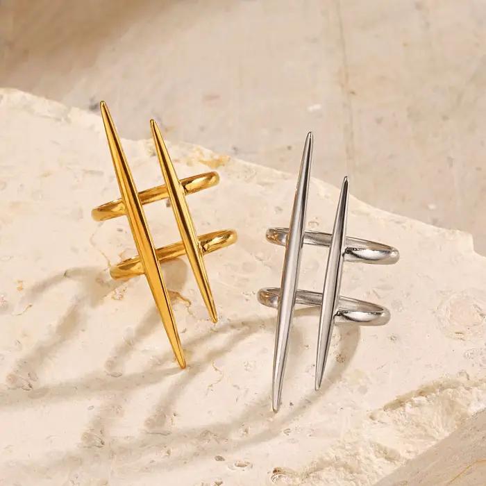 LATS nouveau Design mode Pop plaqué or en acier inoxydable ligne bague pour femmes Couple personnalité Hip Hop bijoux en gros