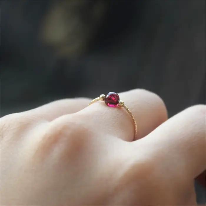 Bague en or 14K avec grenat naturel, bijou minimaliste fait à la main, style Boho