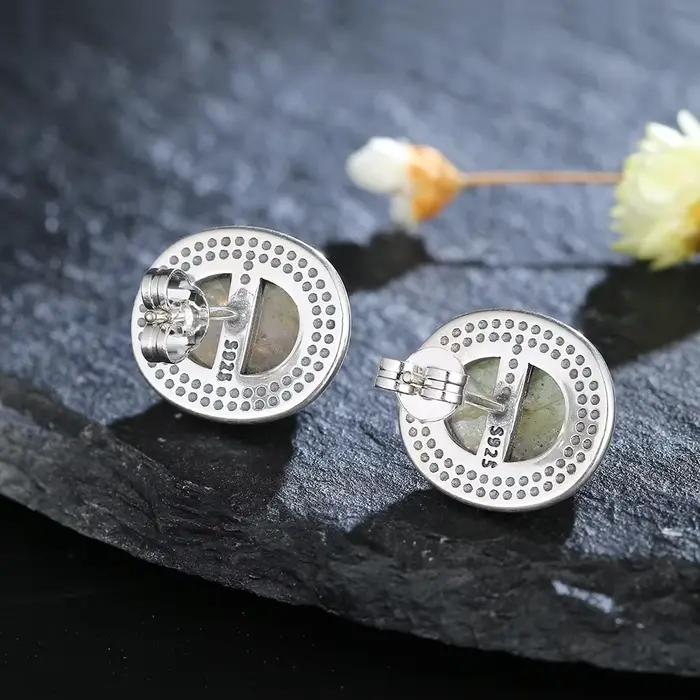 Boucles d'oreilles clous en labradorite naturelle 8x10MM pour femme, bijoux en argent sterling 925, style simple et vintage, cadeau d'anniversaire ou de fête