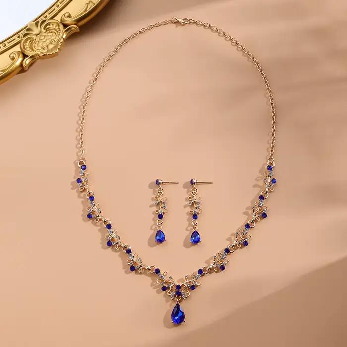 Ensemble collier et boucles d'oreilles intégrés en diamant d'eau pour mariée, bijoux de soirée à la mode, accessoires pour robe de mariée