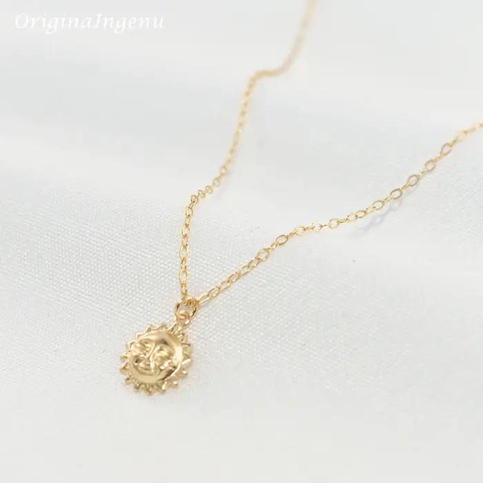 Collier pendentif soleil doré rempli d'or 14K bijou fait à la main pour femmes occasions spéciales soirée événements modèles