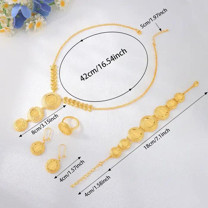 Ensemble de bijoux en or 24 carats pour femme style arabe collier boucles d'oreilles bague bracelet pour mariage et occasions spéciales