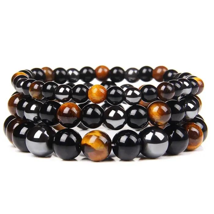 Bracelets en perles d'oeil de tigre en hématite d'obsidienne noire naturelle pour hommes et femmes, Protection magnétique de la santé, bijoux d'âme