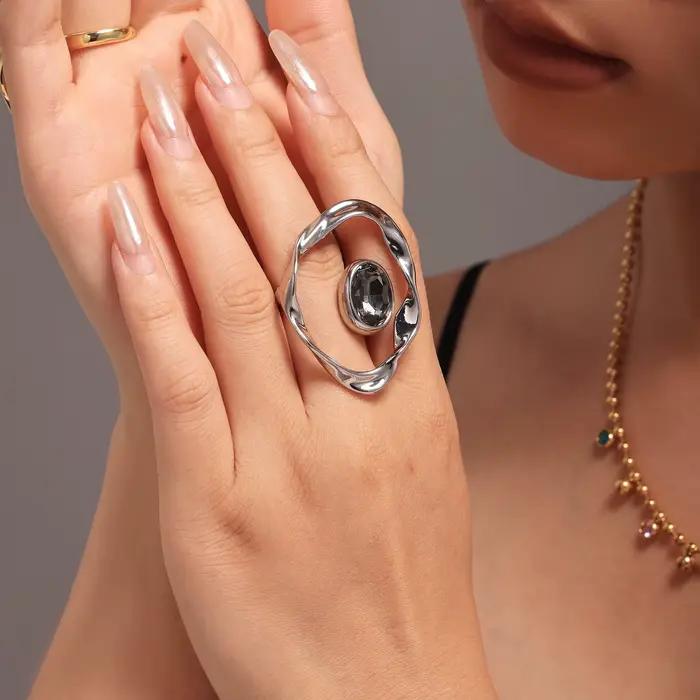 Bagues torsadées géométriques simples couleur argent doré avec strass pour femmes