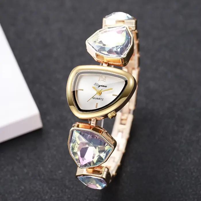 Ensemble de bijoux élégants pour femmes, 5 pièces, montre, bracelet en diamant, collier de perles, boucles d'oreilles, bague, accessoires, cadeaux (sans boîte)