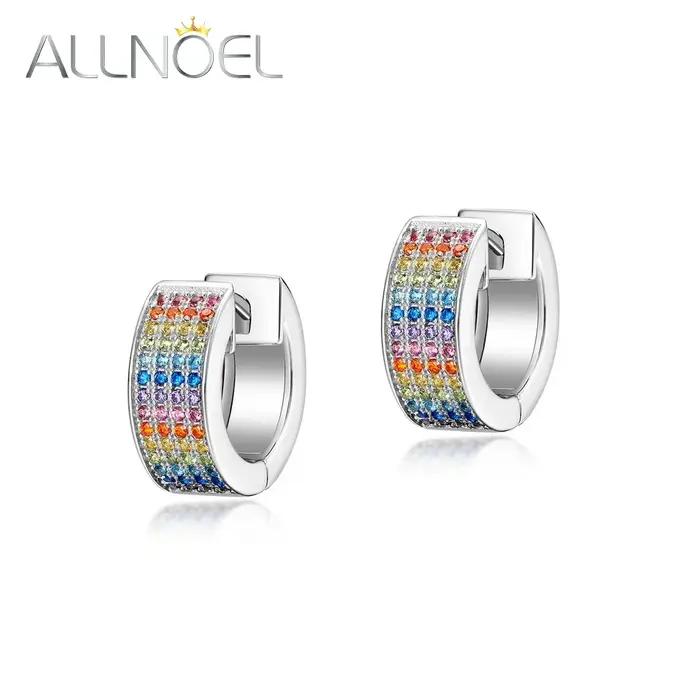ALLNOEL réel 925 boucles d'oreilles en argent Sterling pour les femmes incrusté coloré Zircon arc-en