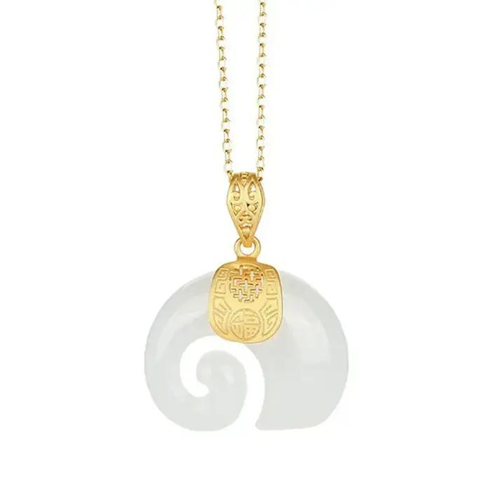 Collier ras du cou élégant en pierre naturelle de jade Hetian avec pendentif éléphant pour femme, id