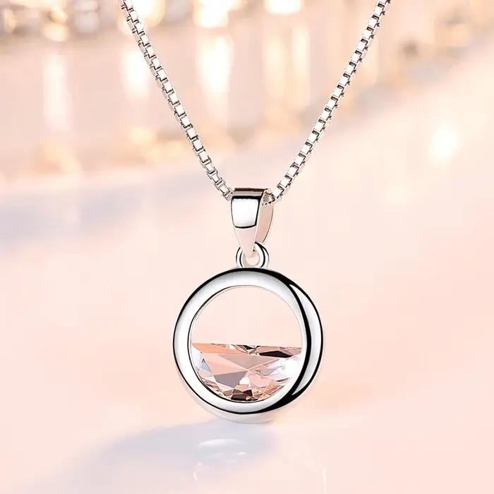 Colliers avec pendentif rond en cristal demi-cercle pour femmes
