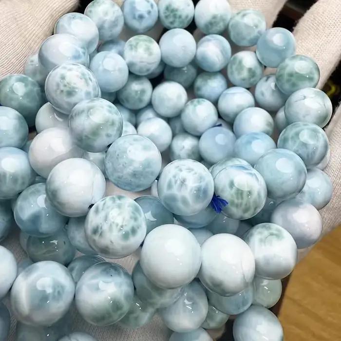 Bracelet de perles rondes 100% naturelles AAAA Dominica Larimar