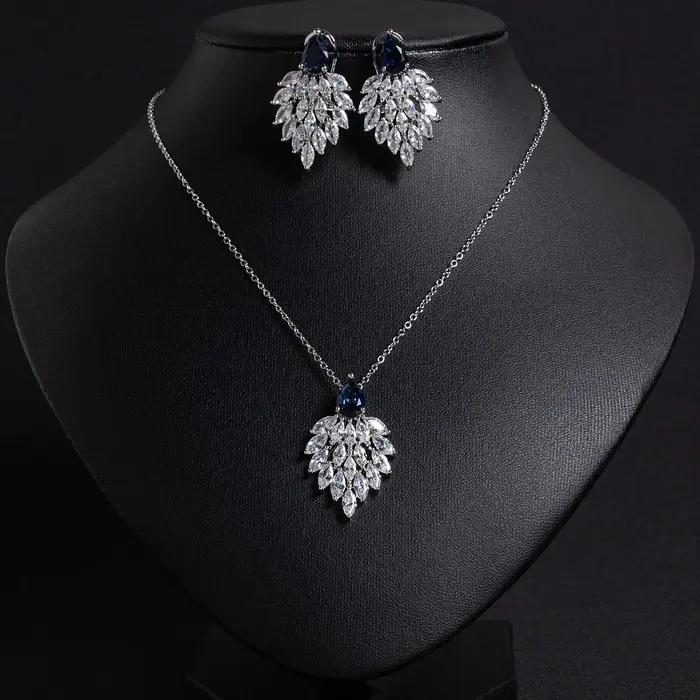 Ensemble de bijoux de mariée en zirconium blanc bleu rouge vert pour femmes élégants à offrir pour cérémonies et soirées formelles