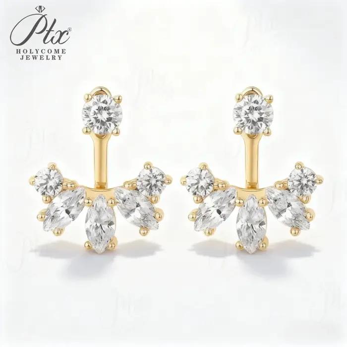 Boucles d'oreilles Moissanite avec rondes + Marquise, design léger et élégant, adaptées aux mariages, dattes, fêtes et bijoux cadeaux
