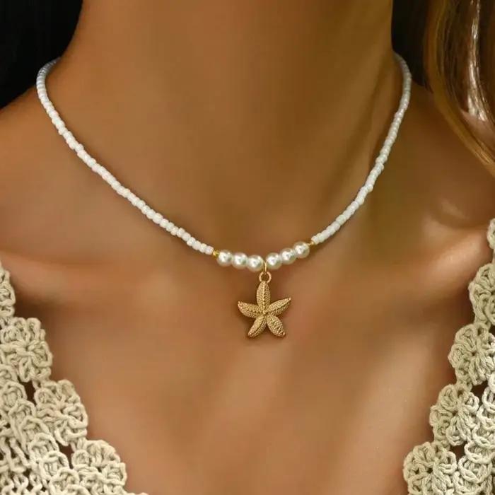 Collier bohème avec pendentif étoile de mer pour femmes