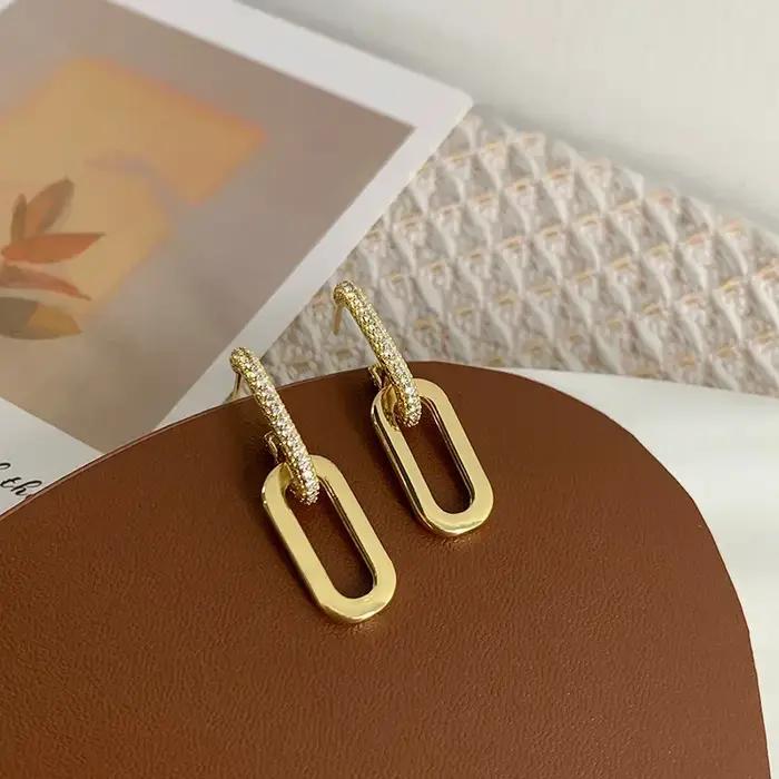 Boucles d'oreilles rondes en forme de géométrie de cristal pour femmes, Design créatif brillant, bre