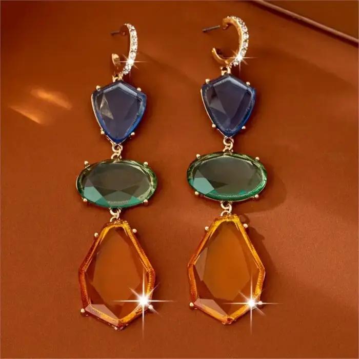 Boucles d'oreilles pendantes en résine luxueuse couleur or pour femmes