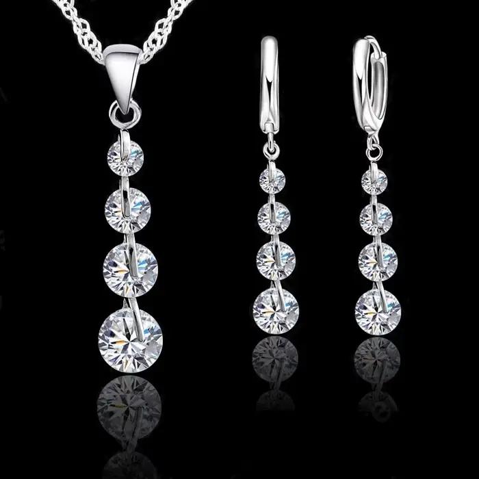 Ensembles de bijoux exquis en argent regardé 925 pour patients, style long, cristal autrichien, coll