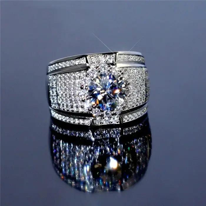 Bague en argent sterling 925 pour homme et femme motif géométrique avec zirconium pour alliance de mariage et cadeau élégant