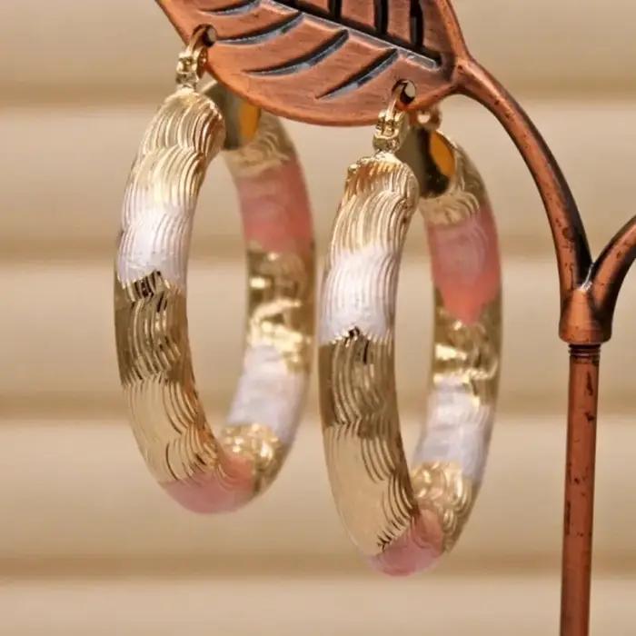 Boucles d'oreilles créoles dorées en alliage de Style bohème