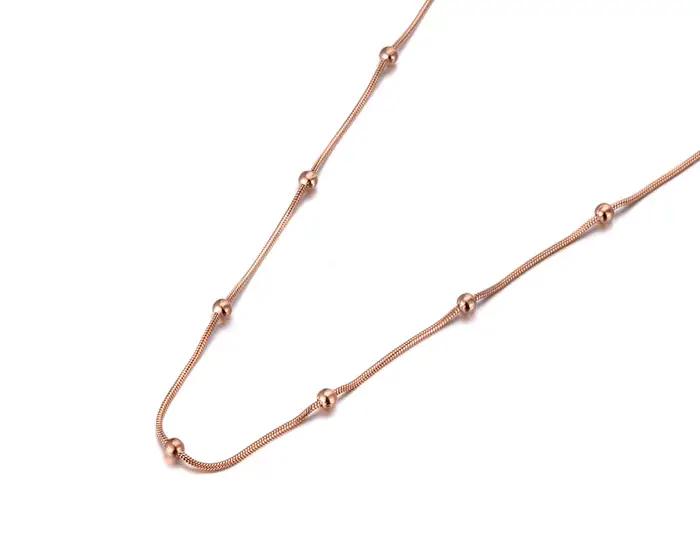 Collier Lokaer à la Mode Or Rose Perles Rondes Chaîne Serpent Bijou Finition Brillante Femmes Occasions Spéciales