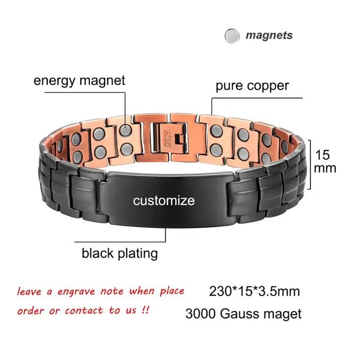 Bracelet magnétique en cuivre personnaliser ID nom Bracelets pour hommes femmes