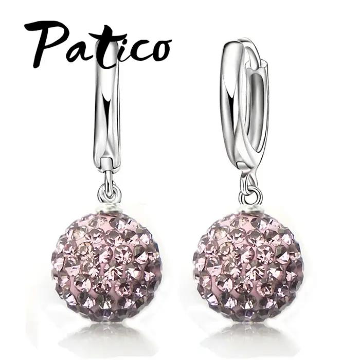 Livraison gratuite rapide argent Sterling 925 pavé autrichien Disco boule cerceau levier arrière boucle d'oreille femme bijoux Multi couleurs