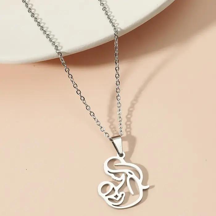 Collier Maman et Bébé Fête des Mères Bijou en Acier Inoxydable avec Pendentif Or Argent Rouge Rouille Femme Occasions Spéciales