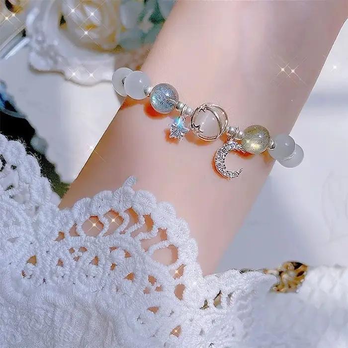 Bracelet en pierre opale de couleur bleu violet pour femmes et filles
