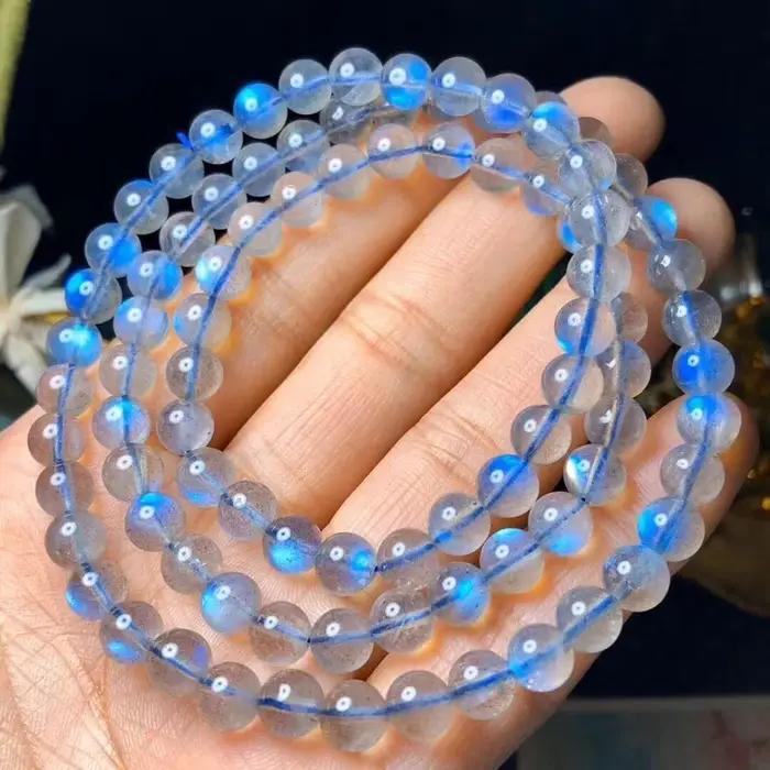 Labradorite naturelle lumière bleue 3 tours Bracelet 6mm femmes hommes clair perles rondes collier p