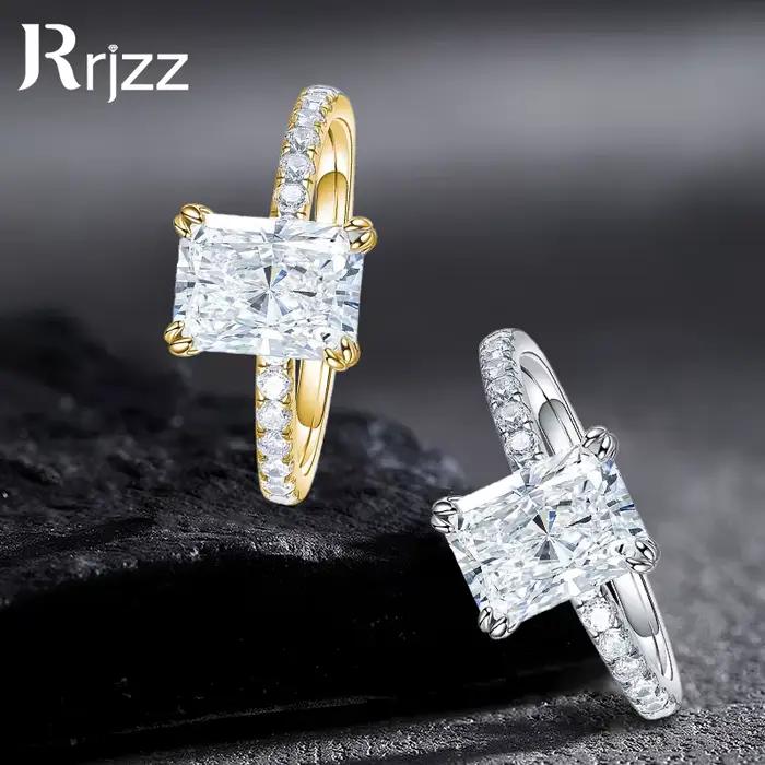 Rrjzz – bague de fiançailles en zircone cubique pour femmes, coupe rayonnante, plaqué or 14 carats, argent, mariée, mariage, diamant de laboratoire CZ, bijoux cadeau