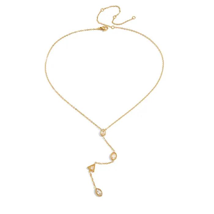Yori – collier chaîne en Y en zircone cubique géométrique blanche exquise, plaqué Pvd doré 18 carats