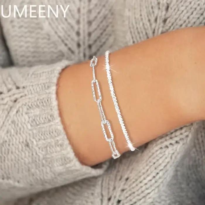 Bracelets scintillants en argent Sterling 925 pour femmes, mode coréenne de styliste, Double couche, ciel étoilé, bijoux de mariage