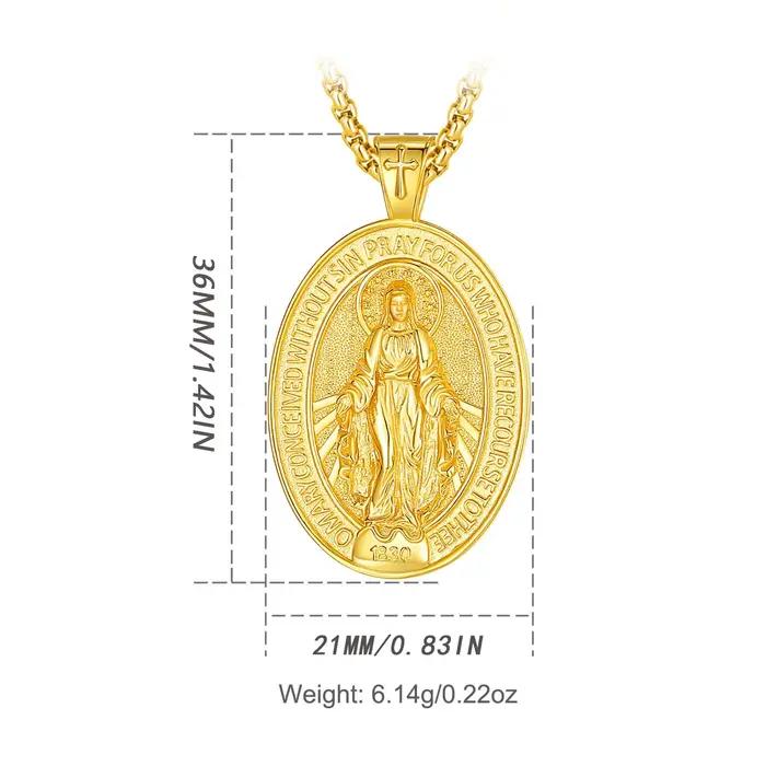 Collier Vierge Marie en Argent Sterling 925 avec Pendentif Religieux Or 18 Carats Bijoux Femmes Occasions Spéciales