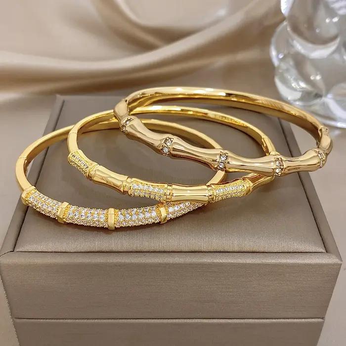 Bracelet manchette élégant en forme de nœud de bambou incrusté de diamants pour femme