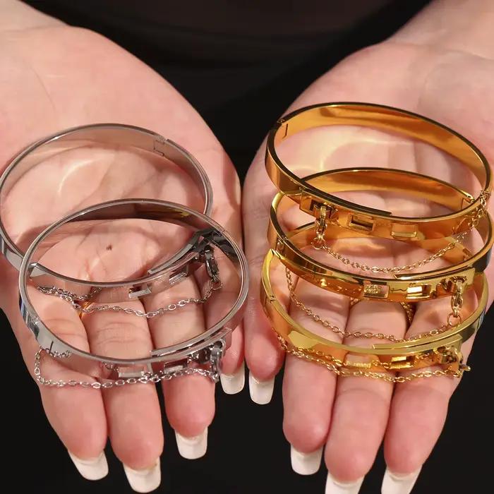 Bracelet chaîne en argent couleur or pour femmes, plaqué or 18 carats, rond en acier inoxydable 316, bijoux imperméables