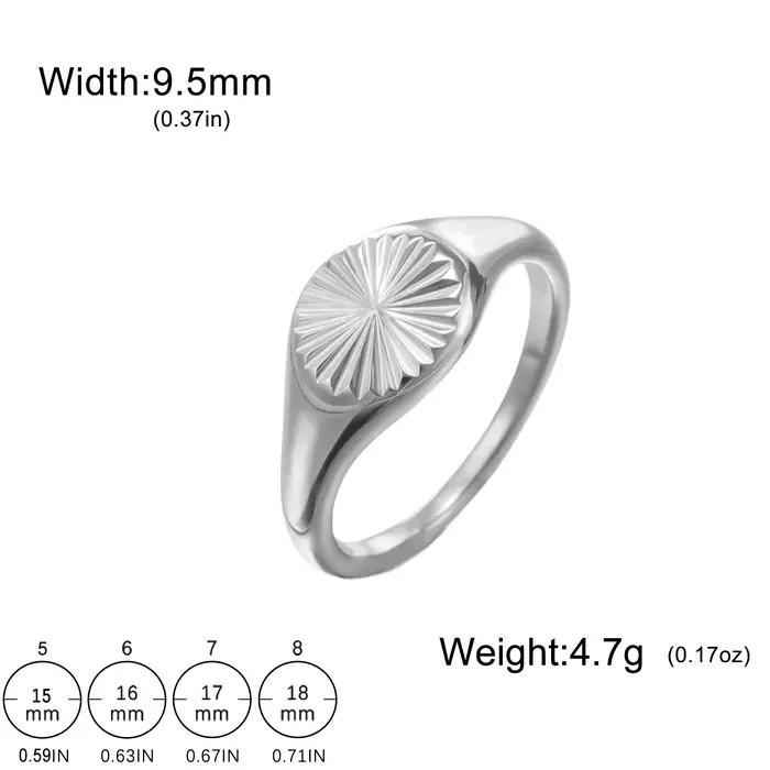 Bague chevalière en acier inoxydable pour femmes, gros dôme, couleur or, rayons, Texture, minimalist