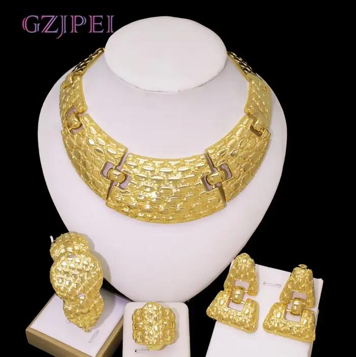 GZJPEI mode femmes ensemble de bijoux vente chaude brésilien couleur or grands bijoux pour mariée ma