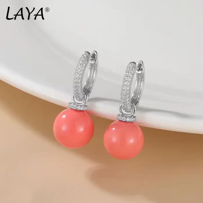LAYA nouvelle mode Turquoise boucles d'oreilles Zircon 100% 925 argent Sterling