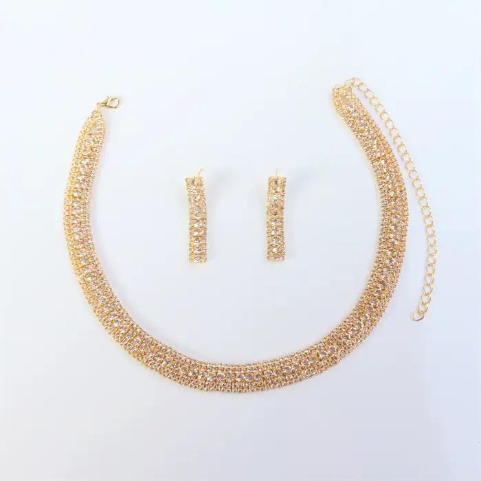Ensemble de bijoux collier et boucles d'oreilles Super scintillants pour femmes, collier de mariage