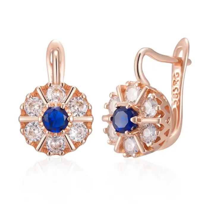 Kienl chaud 585 couleur or Rose fleur anglais boucle d'oreille pour les femmes tendance bleu naturel