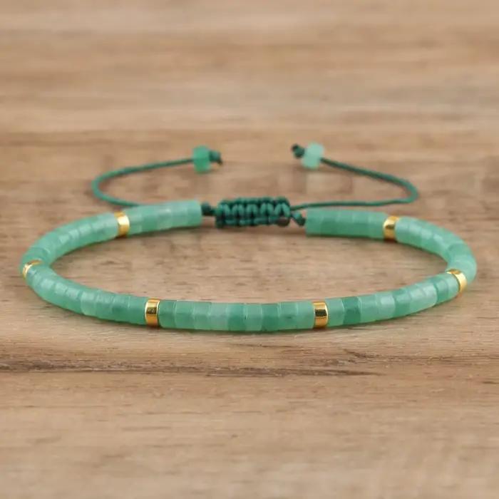 Bracelet de perles d'aventurine verte, réglable de haute qualité, bracelet minimaliste en pierre nat