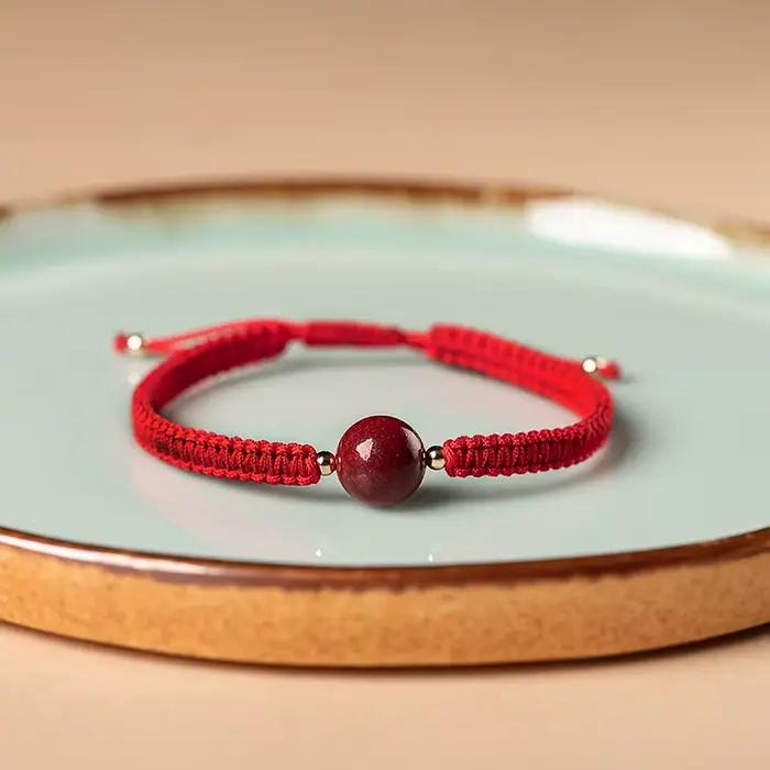 Bracelet rouge chinois en pierre naturelle cinabre, corde d'amitié, chaîne porte-bonheur pour Couple, amulette pour hommes et femmes, corde tressée, cadeaux
