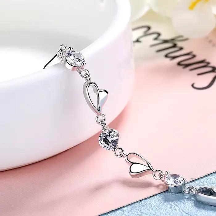 Vehong-Bracelet d'amour en argent regardé S925 avec cristal pour femme
