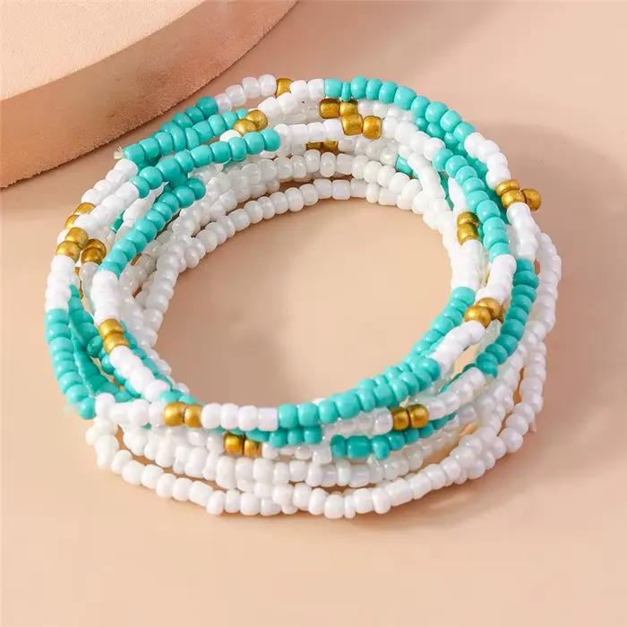 Bracelet bohème perlé coloré fait à la main pour femmes, joli bracelet de plage d'été, fleur arc-en-ciel, bijoux Boho pour filles, vente en gros