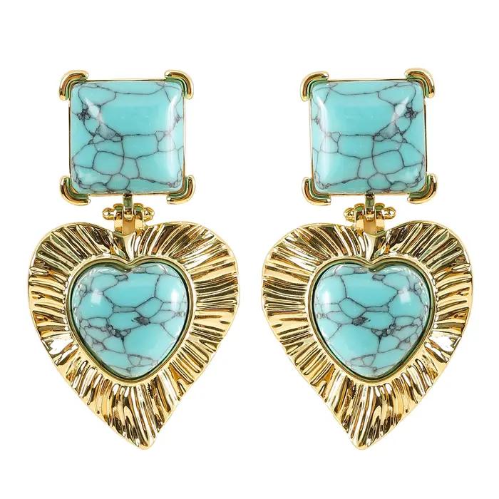 Boucles d'Oreilles Pendantes Élégantes en Turquoise Bleue Style de Niche pour Femmes Occasions Spéciales Écologiques et Luxe Subtil