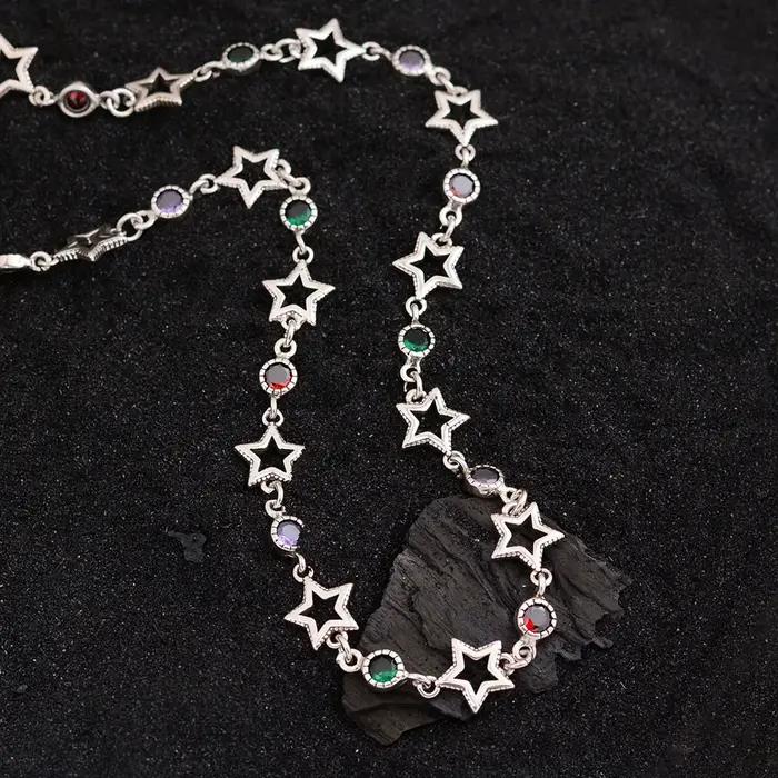 Nouveauté élégant coloré cristal étoile Thai argent dames ensembles de bijoux pour femmes collier Bracelet cadeaux du nouvel an