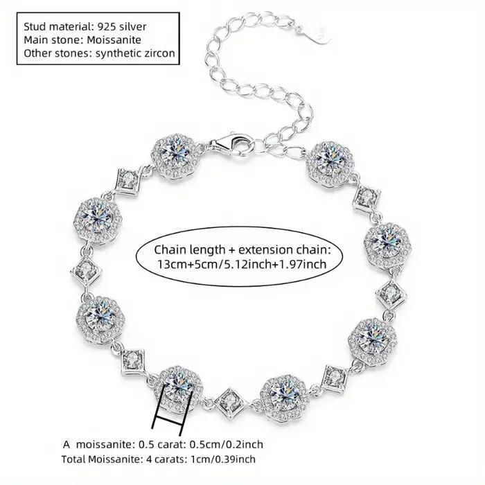 Bracelet LOVESSOM en argent sterling 925 avec moissanite ronde pour mariage et occasions spéciales