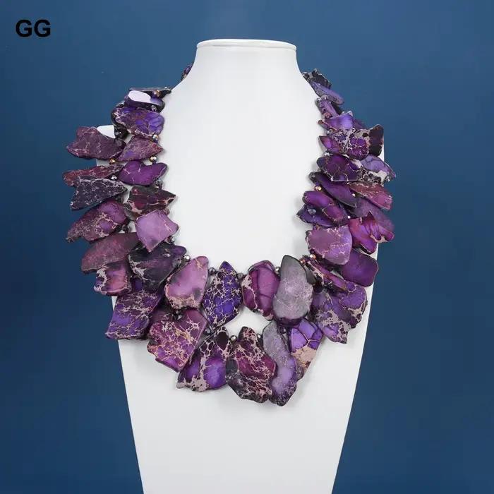 Bijoux G-G 22 en effet 2 rangées collier en cristal Jaspers impériaux de sédiments de mer pourpre naturel pour les femmes