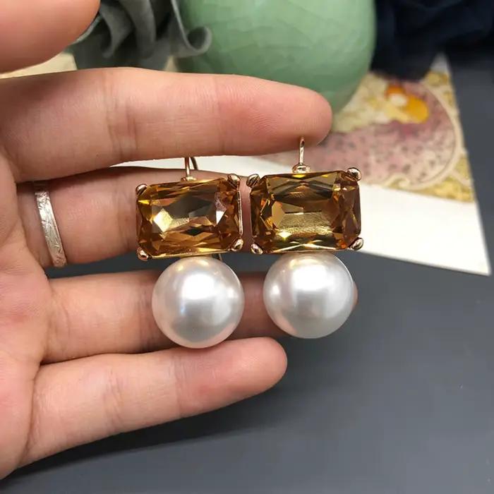 Boucles d'oreilles élégantes vintage françaises en perles, pierres précieuses colorées, bijoux simples et polyvalents, accessoires cadeaux pour femmes, dames, filles