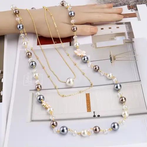 Collier de perles Long et exquis pour femmes, cadeau de mariage, fleur de camélia, bijoux, chaînes d