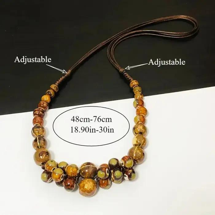 Collier de perles en céramique bohème fait à la main - Perles réglables