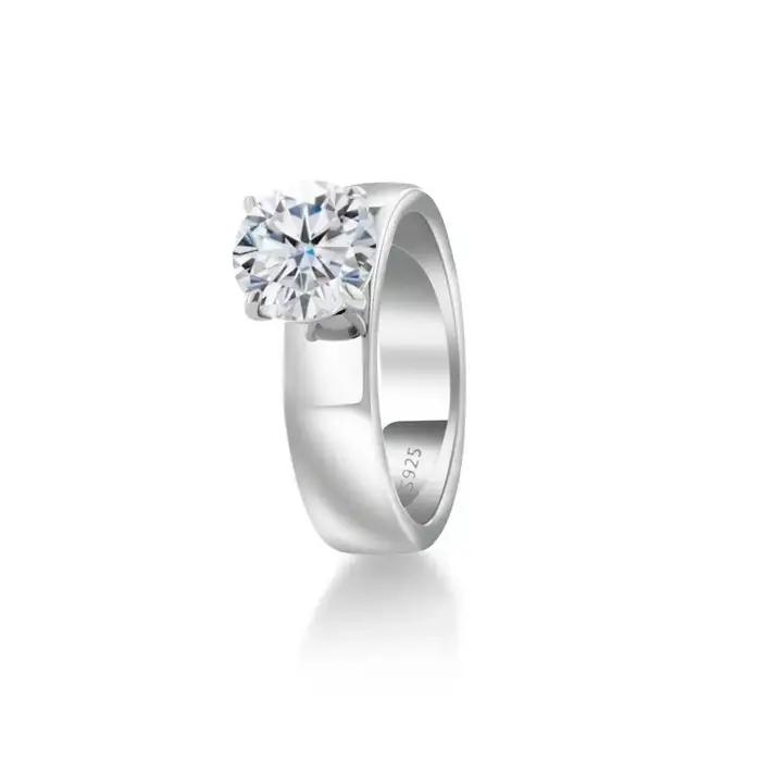 Bague solitaire en argent 925 avec moissanite taille ronde D VVS1, couleur or rose, quatre griffes,